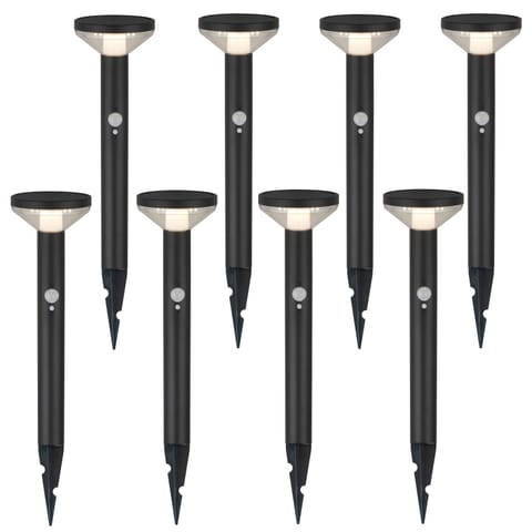 ⁨Solarna lampa LED Maclean, z czujnikiem, 3 tryby, wbijana, Li-ion 18650, IP44, 3,7V, 1200 mAh, Czarna, MCE465 B, 8 szt⁩ w sklepie Wasserman.eu