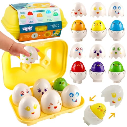 ⁨WOOPIE Układanka Sorter Montessori Dopasuj Kształty Wesołe Kurczaczki Jajka 6szt⁩ w sklepie Wasserman.eu