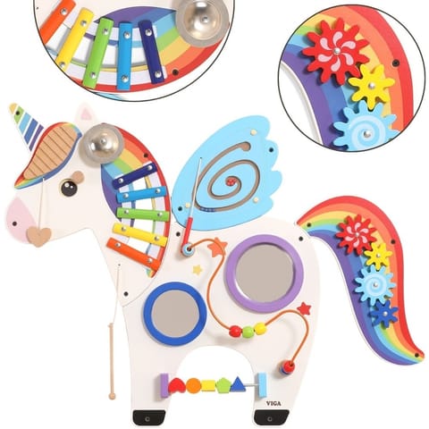 ⁨VIGA Drewniana Tablica Sensoryczna Manipulacyjna Jednorożec Certyfikat FSC Montessori⁩ w sklepie Wasserman.eu