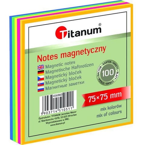 ⁨Bloczek magnetyczny mix kol. neonowy 75x75mm 100k. 456960 TITANUM⁩ w sklepie Wasserman.eu