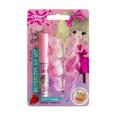 ⁨CHLAPU CHLAP Błyszczyk do ust  ze spinkami do włosów truskawka⁩ w sklepie Wasserman.eu