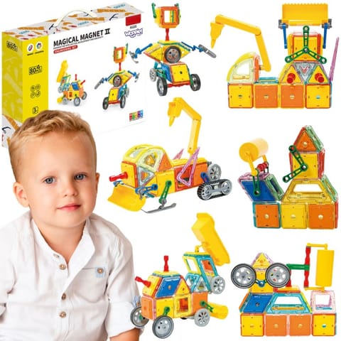 ⁨WOOPIE Klocki Magnetyczne Kolorowe 3D Pojazdy Zestaw STEAM 80el.⁩ w sklepie Wasserman.eu