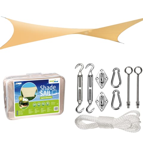 ⁨Żagiel ogrodowy zacieniacz UV GreenBlue, poliester, 5m kwadrat, kremowy + zestaw montażowy⁩ w sklepie Wasserman.eu