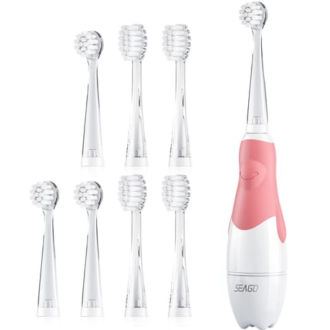 ⁨Szczoteczka soniczna dla dzieci SEAGO,  kolor różowy,  1xAAA 1,5V (brak w zestawie),  4 końcówki, SG-513 Pink+Zestaw zapasowych⁩ w sklepie Wasserman.eu