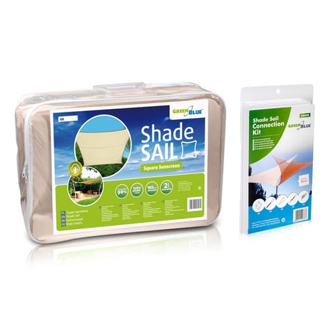 ⁨Żagiel ogrodowy zacieniacz UV GreenBlue, poliester, 4m kwadrat, kremowy, hydrofobowa powierzchnia, GB504 + GB508⁩ w sklepie Wasserman.eu