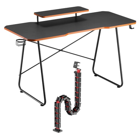 ⁨Biurko gamingowe z półką na monitor NanoRS, 50kg max, wysokość 850mm, czarne, RS170+Organizer kabli / maskownica do biurka Nano⁩ w sklepie Wasserman.eu