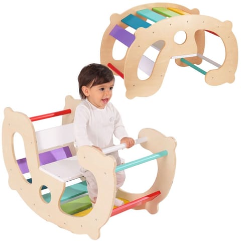 ⁨WOOPIE GREEN Drewniany Tęczowy Bujak i Mostek 2w1 Montessori FSC⁩ w sklepie Wasserman.eu