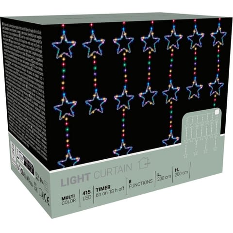 ⁨LAMPKI CHOINKOWE KURTYNA ŚWIETLNA 200x200 CM 415LED GWIAZDKI MULTIKOLOR⁩ w sklepie Wasserman.eu