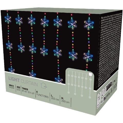 ⁨LAMPKI CHOINKOWE KURTYNA ŚWIETLNA 200x200 CM 408LED PŁATKI ŚNIEGU MULTIKOLOR⁩ w sklepie Wasserman.eu