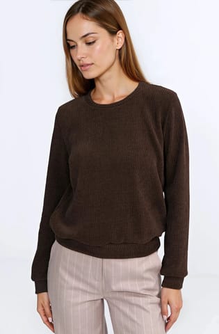 ⁨Bluza z dzianiny prążkowanej z długim rękawem - brąz - BL13 (kolor brąz, rozmiar 36)⁩ w sklepie Wasserman.eu