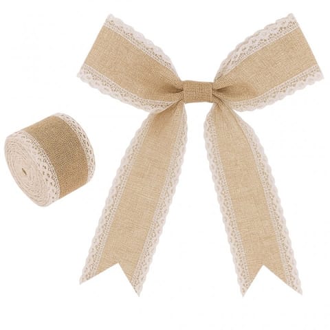 ⁨Taśma świąteczna na kokardę, wstążka na prezent Bożonarodzeniowa Beżowa 5cm x 2m KSN129⁩ w sklepie Wasserman.eu