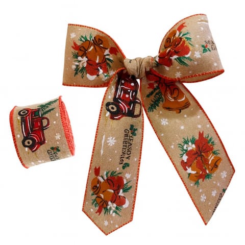 ⁨Taśma świąteczna na kokardę, wstążka na prezent Bożonarodzeniowa 6,3cm x 2m KSN139⁩ w sklepie Wasserman.eu