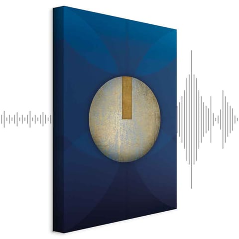 ⁨Obraz - W cieniu klasycznego błękitu (1-częściowy) - złote koło w abstrakcji (rozmiar 60x90, wykończenie Akustyczny)⁩ w sklepie Wasserman.eu