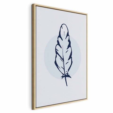 ⁨Obraz - Niebieskie pióro (1-częściowy) pionowy (rozmiar 40x60, wykończenie W ramie drewnianej naturalnej)⁩ w sklepie Wasserman.eu