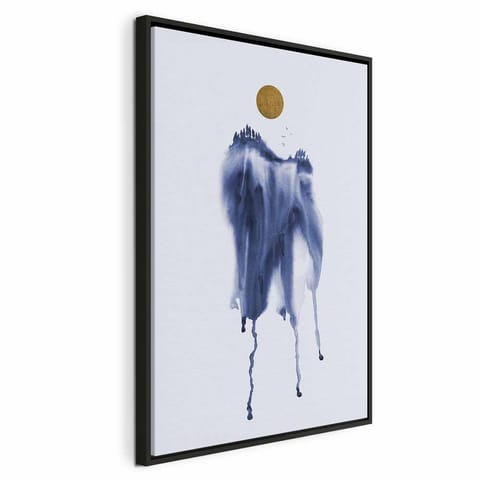 ⁨Obraz - Las w akwarelach (1-częściowy) - niebieski odcień pejzażu w abstrakcji (rozmiar 80x120, wykończenie W ramie drewnianej czarnej)⁩ w sklepie Wasserman.eu