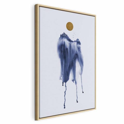 ⁨Obraz - Las w akwarelach (1-częściowy) - niebieski odcień pejzażu w abstrakcji (rozmiar 40x60, wykończenie W ramie drewnianej naturalnej)⁩ w sklepie Wasserman.eu