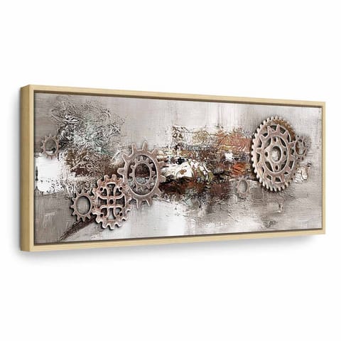 ⁨Obraz - Stalowe korby (1-częściowy) wąski (rozmiar 90x30, wykończenie W ramie drewnianej naturalnej)⁩ w sklepie Wasserman.eu