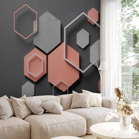 ⁨Self-adhesive mural - Hexagon plan (size 245x175)⁩ at Wasserman.eu