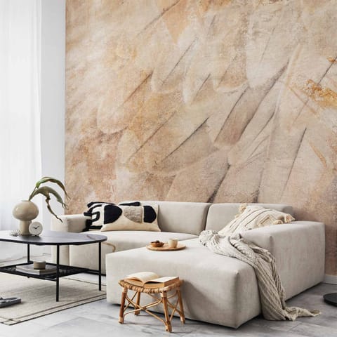 ⁨Fototapeta - Skrzydła ptaka - minimalistyczne zbliżenie na beżowe pióra z deseniem (rozmiar 250x175, wykończenie Premium)⁩ w sklepie Wasserman.eu