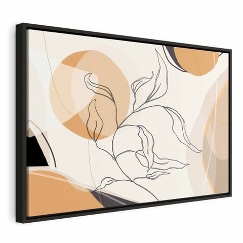 ⁨Obraz - Pejzaż z listkiem (rozmiar 120x80, wykończenie W ramie drewnianej czarnej)⁩ w sklepie Wasserman.eu