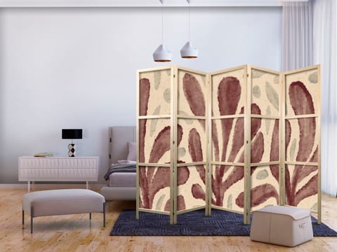 ⁨Parawan japoński - Falujące liście - nieregularne roślinne kształty w stylu Matisse'a (rozmiar 225x172, wykończenie )⁩ w sklepie Wasserman.eu