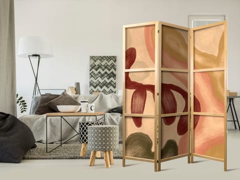 ⁨Parawan japoński - Przetarte figury - kształty w technice lime wash w ciepłych kolorach (rozmiar 135x172, wykończenie )⁩ w sklepie Wasserman.eu