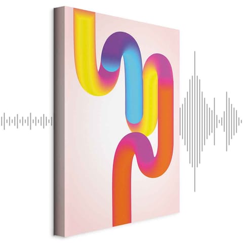 ⁨Obraz - Barwne Zakręty - dynamiczna kompozycja w odcieniach żółci różu i niebieskiego (rozmiar 80x120, wykończenie Akustyczny)⁩ w sklepie Wasserman.eu