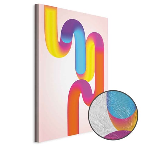 ⁨Obraz - Barwne Zakręty - dynamiczna kompozycja w odcieniach żółci różu i niebieskiego (rozmiar 80x120, wykończenie Premium Print)⁩ w sklepie Wasserman.eu