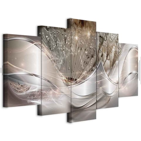 ⁨Obraz - Świecące dmuchawce (5-częściowy) beżowy szeroki (rozmiar 200x100, wykończenie Akustyczny)⁩ w sklepie Wasserman.eu