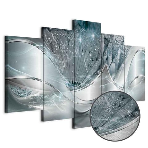 ⁨Obraz - Świecące dmuchawce (5-częściowy) niebieski szeroki (rozmiar 100x50, wykończenie Premium Print)⁩ w sklepie Wasserman.eu