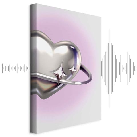 ⁨Obraz - Kosmiczne Serce - srebrne serce z pierścieniem na fioletowym tle (rozmiar 20x30, wykończenie Akustyczny)⁩ w sklepie Wasserman.eu