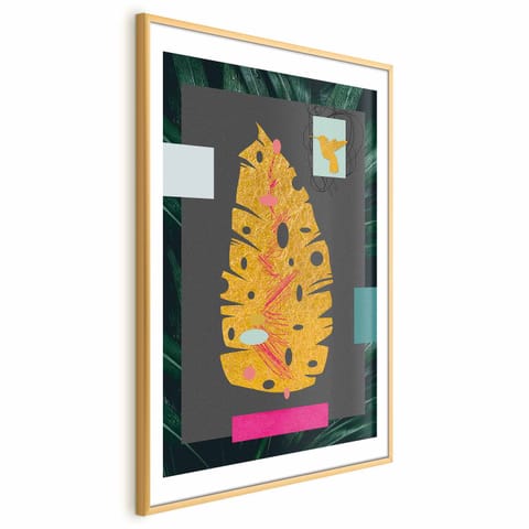 ⁨Plakat - Złoty liść (rozmiar 29.7x42, wykończenie Rama złota z marginesem)⁩ w sklepie Wasserman.eu