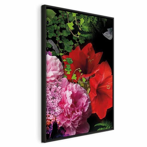 ⁨Obraz - Kwiatowa symfonia (1-częściowy) pionowy (rozmiar 40x60, wykończenie W ramie drewnianej czarnej)⁩ w sklepie Wasserman.eu