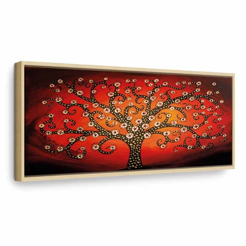 ⁨Obraz - Ogniste drzewo (1-częściowy) wąski (rozmiar 150x50, wykończenie W ramie drewnianej naturalnej)⁩ w sklepie Wasserman.eu