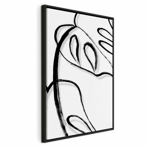⁨Obraz - Biała monstera (1-częściowy) pionowy (rozmiar 40x60, wykończenie W ramie drewnianej czarnej)⁩ w sklepie Wasserman.eu