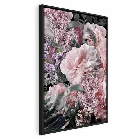 ⁨Obraz - Wśród kwiatów (1-częściowy) - rozkwitające rośliny w kolorach natury (rozmiar 40x60, wykończenie W ramie drewnianej czarnej)⁩ w sklepie Wasserman.eu