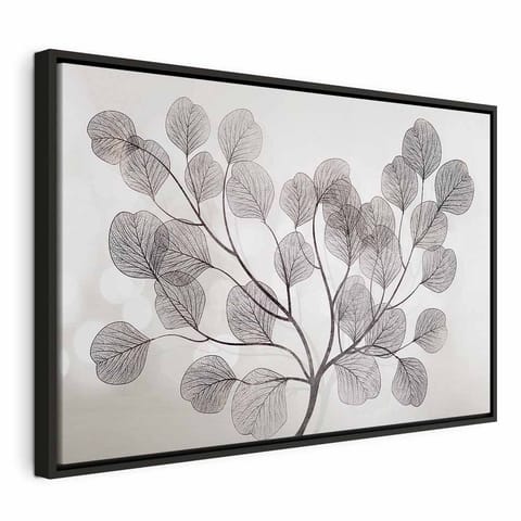 ⁨Obraz - Liście na wietrze (1-częściowy) szeroki (rozmiar 60x40, wykończenie W ramie drewnianej czarnej)⁩ w sklepie Wasserman.eu