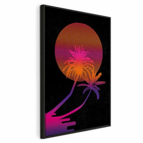 ⁨Obraz - Palma o wschodzie (1-częściowy) pionowy (rozmiar 40x60, wykończenie W ramie drewnianej czarnej)⁩ w sklepie Wasserman.eu