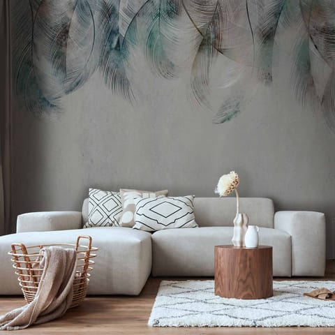 ⁨Wall mural - Colorful feathers (size 250x175)⁩ at Wasserman.eu