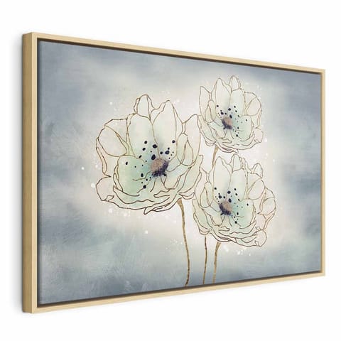 ⁨Obraz - Kwiaty oceanu (1-częściowy) szeroki (rozmiar 90x60, wykończenie W ramie drewnianej naturalnej)⁩ w sklepie Wasserman.eu