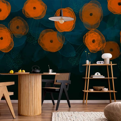 ⁨Fototapeta - Akwarelowa kompozycja - pomarańczowe desenie na delikatnym tle z liści (rozmiar 300x210, wykończenie Wodoodporna)⁩ w sklepie Wasserman.eu