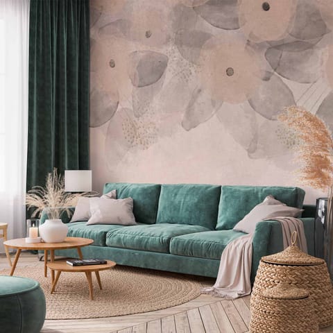 ⁨Fototapeta - Minimalistyczna łąka - desenie na delikatnym beżowym tle z teksturą (rozmiar 400x280, wykończenie Standard)⁩ w sklepie Wasserman.eu