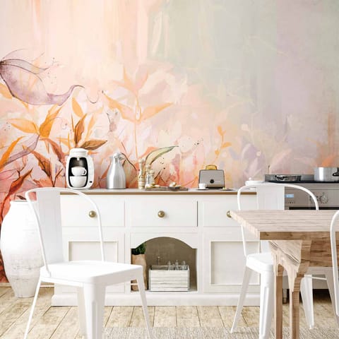 ⁨Fototapeta - Płomienna łąka - pejzaż natury z łąką kwiatów i liści w stylu akwareli (rozmiar 200x140, wykończenie Wodoodporna)⁩ w sklepie Wasserman.eu