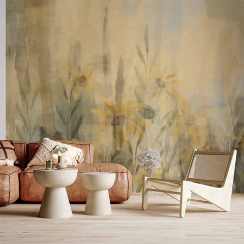 ⁨Fototapeta - Muśnięcie latem - motyw roślinny z łąką pełną żółtych kwiatów i traw (rozmiar 392x280, wykończenie Samoprzylepna)⁩ w sklepie Wasserman.eu