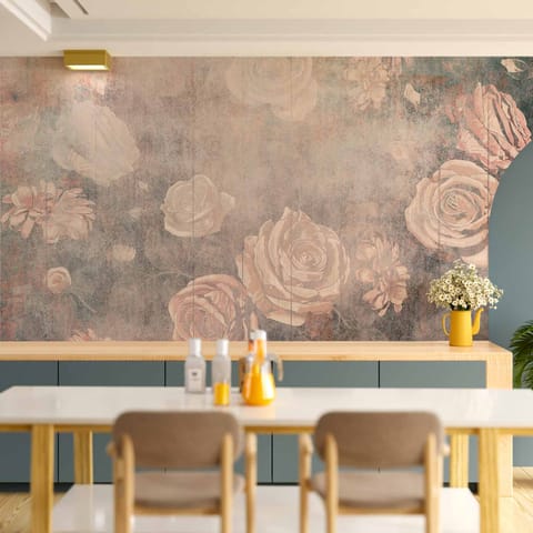 ⁨Fototapeta - Mglista natura - pomarańczowe kwiaty na tle o niejednolitej teksturze (rozmiar 400x280, wykończenie Wodoodporna)⁩ w sklepie Wasserman.eu