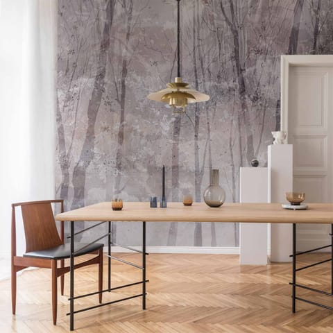 ⁨Fototapeta - Wieczny las - pejzaż z zimowym krajobrazem w chłodnej kolorystyce (rozmiar 400x280, wykończenie Wodoodporna)⁩ w sklepie Wasserman.eu