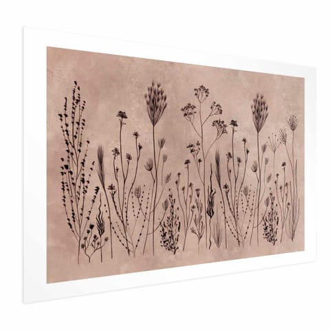 ⁨Plakat - Polne kwiaty - czarne rośliny na tle w technice lime wash (rozmiar 60x40, wykończenie Bez ramy z marginesem)⁩ w sklepie Wasserman.eu