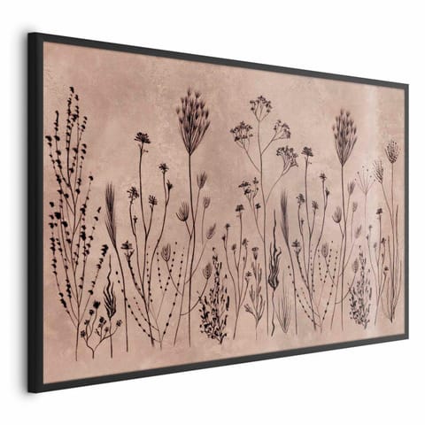 ⁨Plakat - Polne kwiaty - czarne rośliny na tle w technice lime wash (rozmiar 42x29.7, wykończenie Rama czarna)⁩ w sklepie Wasserman.eu