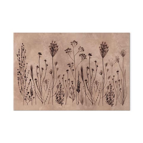 ⁨Obraz - Polne kwiaty - czarne rośliny na tle w technice lime wash (rozmiar 120x80, wykończenie Akustyczny)⁩ w sklepie Wasserman.eu