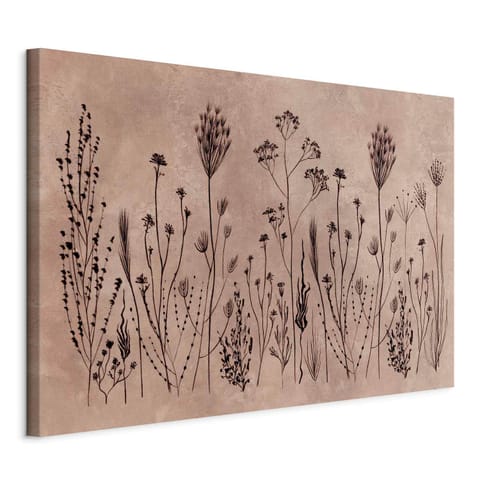 ⁨Obraz - Polne kwiaty - czarne rośliny na tle w technice lime wash (rozmiar 60x40, wykończenie Na płótnie włoskim)⁩ w sklepie Wasserman.eu